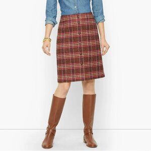New Talbots Plaid Wool Blend Front Button Closure Skirt Size 16P